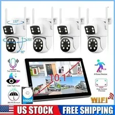 Wireless Security Camera System with 10.1" Monitor 4pcs Dual Lens Outdoor Camera