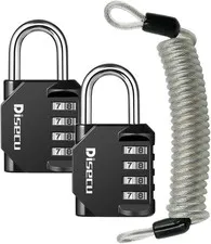 2 Pack  4 Digit Combination Lock, Outdoor Waterproof Padlock with Steel Cable fo