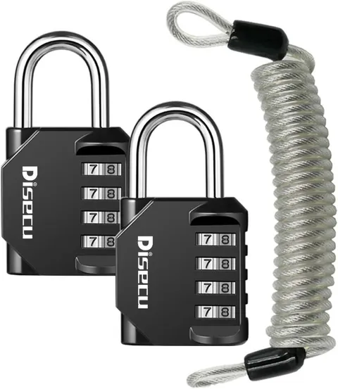 2 Pack  4 Digit Combination Lock, Outdoor Waterproof Padlock with Steel Cable fo