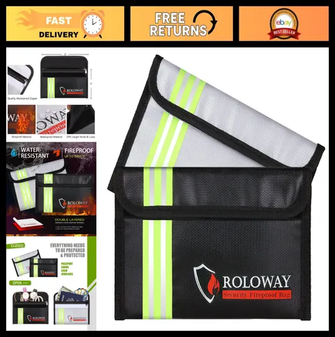 Fireproof Money Bag 5x8" with Reflective Strip - Secure Cash, Valuables & Keys (