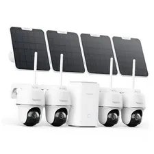 4K Solar Security Camera Outdoor, Encrypted Local Storage Camera 4-Cam Kit