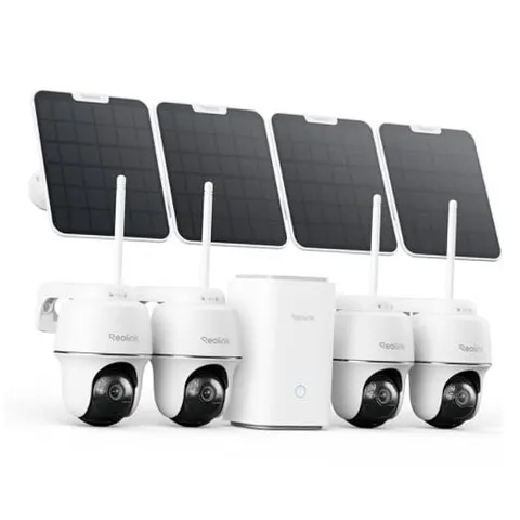 4K Solar Security Camera Outdoor, Encrypted Local Storage Camera 4-Cam Kit