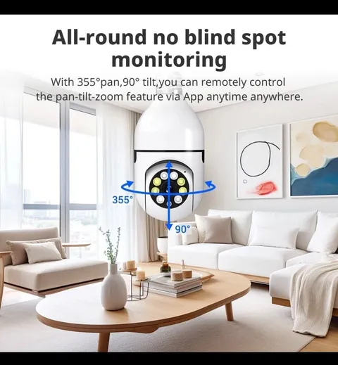 Smart Light Bulb Camera 2K WiFi Wireless 360° Surveillance Night Vision Motion A