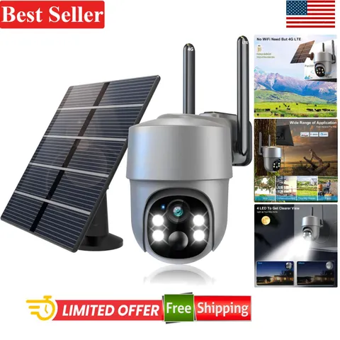 4G LTE Cellular Security Camera Outdoor Solar-Powered 360° PanTilt Night Vision