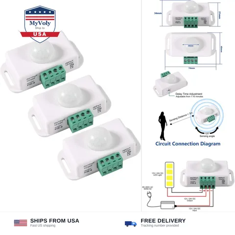 3 Pack DC 12v-24v Pir Motion Sensor Switch LED Motion Function Cotroller Sens...