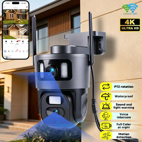 360° Cámara Seguridad 4K UHD 8MP Doble Lente Zoom Visión Nocturna PTZ Exteriore