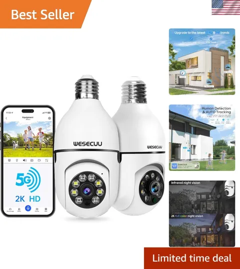 Smart 2-Pack Bulb Security Cameras: HD Video, Alexa-Compatible Motion Detection