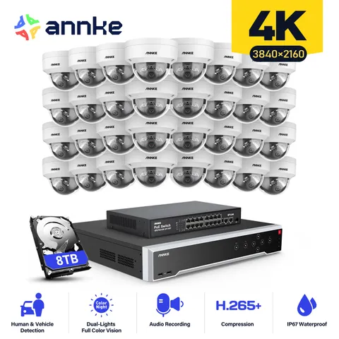 ANNKE 32CH 12MP NVR 4K Color Night POE Security Camera System Audio Recording AI