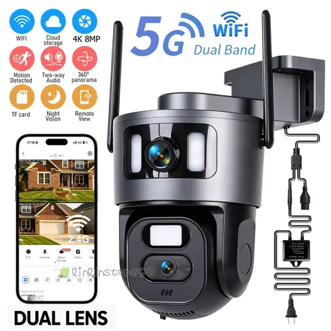 Dual Lens 8MP WiFi Security Camera Outdoor Night Vision CCTV PTZ Home Security