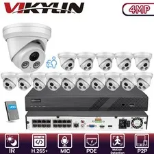 VIKYLIN 16CH NVR System Turret POE IR Night Version 4MP Security Camera MIC lot