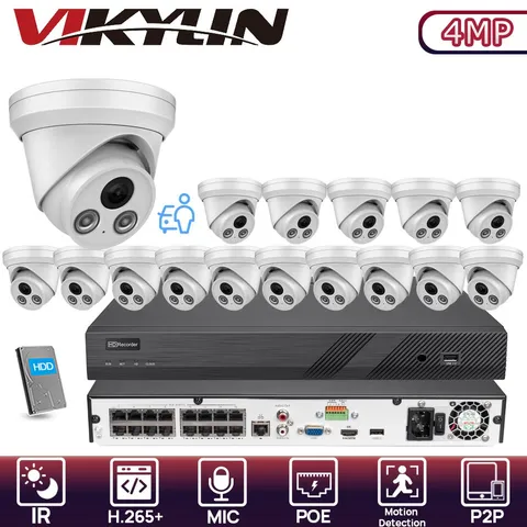 VIKYLIN 16CH NVR System Turret POE IR Night Version 4MP Security Camera MIC lot