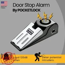POCKETLOCK Door Stop Alarm 120 dB Siren 4-Pack Black