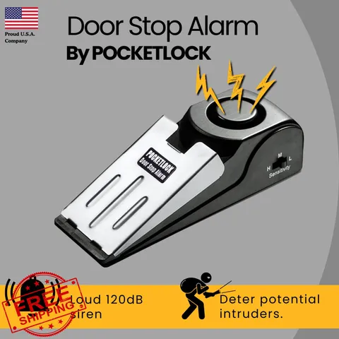 POCKETLOCK Door Stop Alarm 120 dB Siren 4-Pack Black