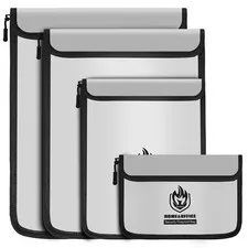 4 PCS Gray Fireproof Document Bag Waterproof Pouch Money Safe Legal A4 Size