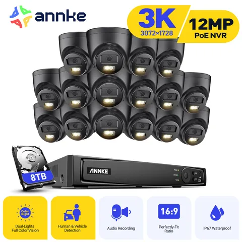 ANNKE 12MP NVR 3K AI Color Night POE Security Camera System Audio Recording IP67