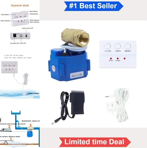 Water Leak Detector Automatic Shut Off Valve 1/2in NPT Alarm Sensor For Laundry