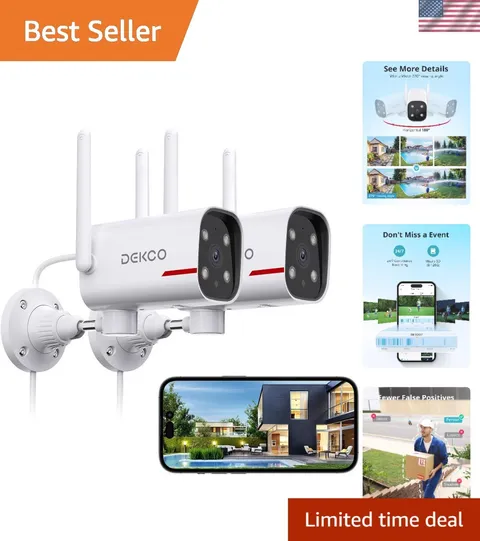 2 Pack Outdoor Security Camera with 2K Color Night Vision, Pan Rotating 180° ...