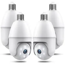 Wireless Light Bulb Security Cameras 4MP 360° PTZ, Color Night Vision, 2-Way Tal