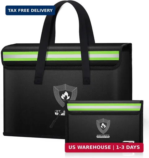 2-in-1 Fireproof Document Bag Set | Reflective Strip, Large Tote, Small Money Po