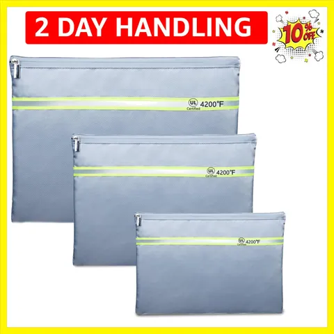 Fireproof Document Bag – 3 Pack 15" x 11", 13" x 9.7", 10.5" x 8" Fireproof &...