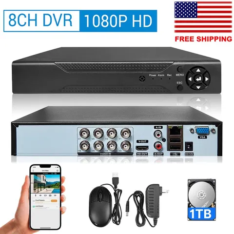 8 Channel H.265+ DVR 1080P HD with 1TB Hard Drive for Security Camera System USA