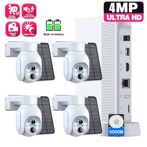 Wireless Security Camera System IP WIFI Cameras With Solar Powered Panel Outdoor