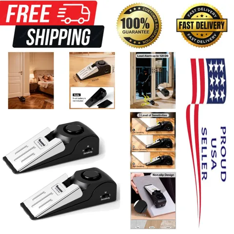 Travel-Friendly Door Stop Alarm - 120DB Security Siren, 2 Pack Design