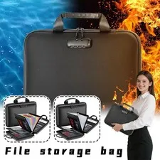 Document Organizer Fireproof Water-Resistant File Bag W/Combination Lock Secure 