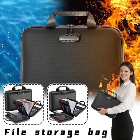 Document Organizer Fireproof Water-Resistant File Bag W/Combination Lock Secure 