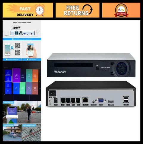 4CH PoE NVR 5MP Security Camera System, Motion Detection, USB Backup, HDMI Outpu