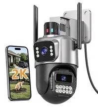Outdoor Camera, Dual Lens PTZ 6MP Security Camera Outdoor, 6X Digital Zoom