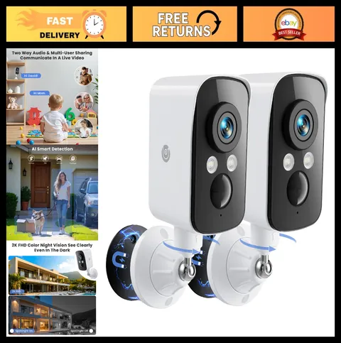 300° Wireless Outdoor Security Camera, 2K Night Vision, AI Detection, 2-Way Talk