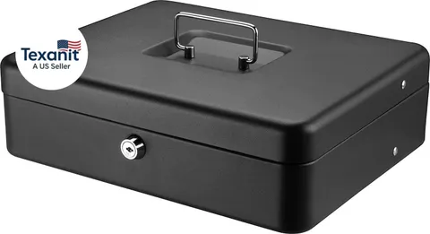 Black Money Saving Box with Cash Tray and Key Lock, Portable Safe Box with Carry
