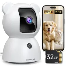 4MP Camera for Home Security, Free 32GB SD Card, Non-Subscription AI Human/Pe...