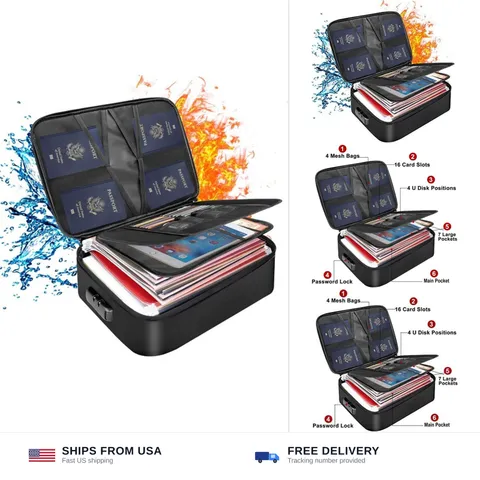 DocSafe Document Bag with Lock, Fireproof 3-Layer File Storage Box, Black | W...