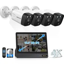 (2026 New) 4K PoE Security Camera System Outdoor, 8CH NVR with 10.2" IPS Moni...