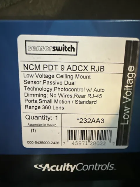 Acuity Controls NCM PDT 10 ADCX RJB Low Voltage Ceiling Mount Sensor Switch NEW
