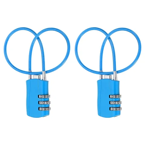 2 Pcs 3 Digit Luggage Cable Combination Lock with 12" Long Cable, Blue