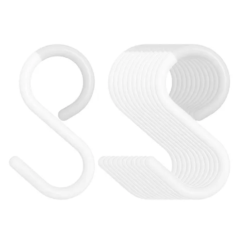 12-Pack Secure & Quiet Plastic S Hooks, Flexible Neck for Easy Twist & Lock, ...