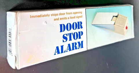 Vintage Wedge Door Stop Alarm Loud Sound Home Travel Portable Protection NOS