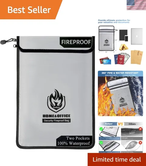 Durable Fireproof Money Bag - Waterproof Protection for Your Important Documents