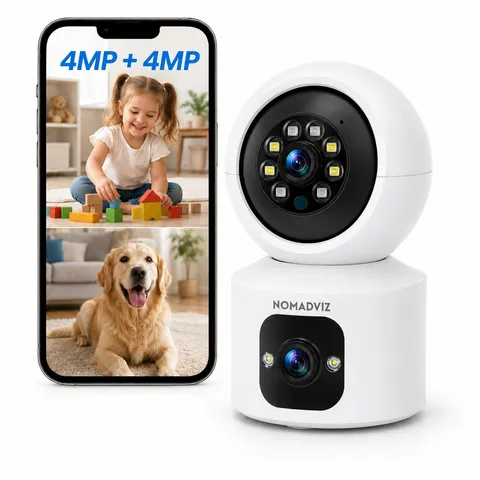 NomadVIZ IndoorCam E2 Dual Lens 4MP+4MP,  Two-Way Audio, Human Motion Detection
