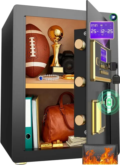 Anti-Theft Digital Safe Box with Fireproof Waterproof Bag LED Light & Alarm