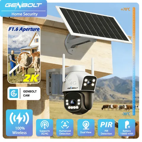 3G/4G LTE Cellular Solar Security Camera Outdoor Wireless No Wifi Dual Lens 1560