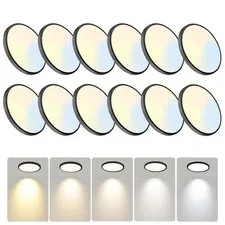 WKONCLDY 7.5Inch LED Ceiling Lights, 5 Colors Selectable 7.5in-12Pack, Black