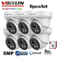 6 Pack Vikylin 5MP Full Color IR POE Camera Onvif Audio Outdoor Wired Dual Light