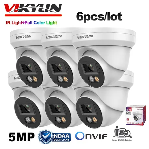 6 Pack Vikylin 5MP Full Color IR POE Camera Onvif Audio Outdoor Wired Dual Light