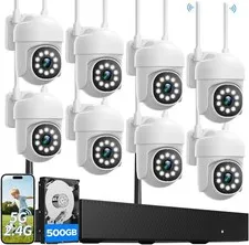 8 Pcs PTZ Cameras & Wireless CCTV Security Camera System WiFi 16CH 4K NVR Audio