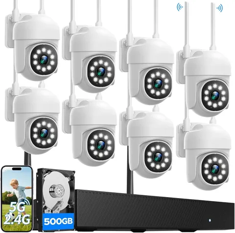 8 Pcs PTZ Cameras & Wireless CCTV Security Camera System WiFi 16CH 4K NVR Audio