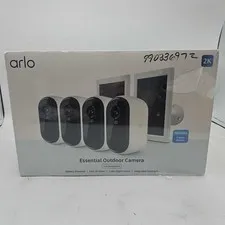 Arlo 2K Essential Outdoor Camera 2nd Gen, 4 Cameras and 2 Solar Panels, White